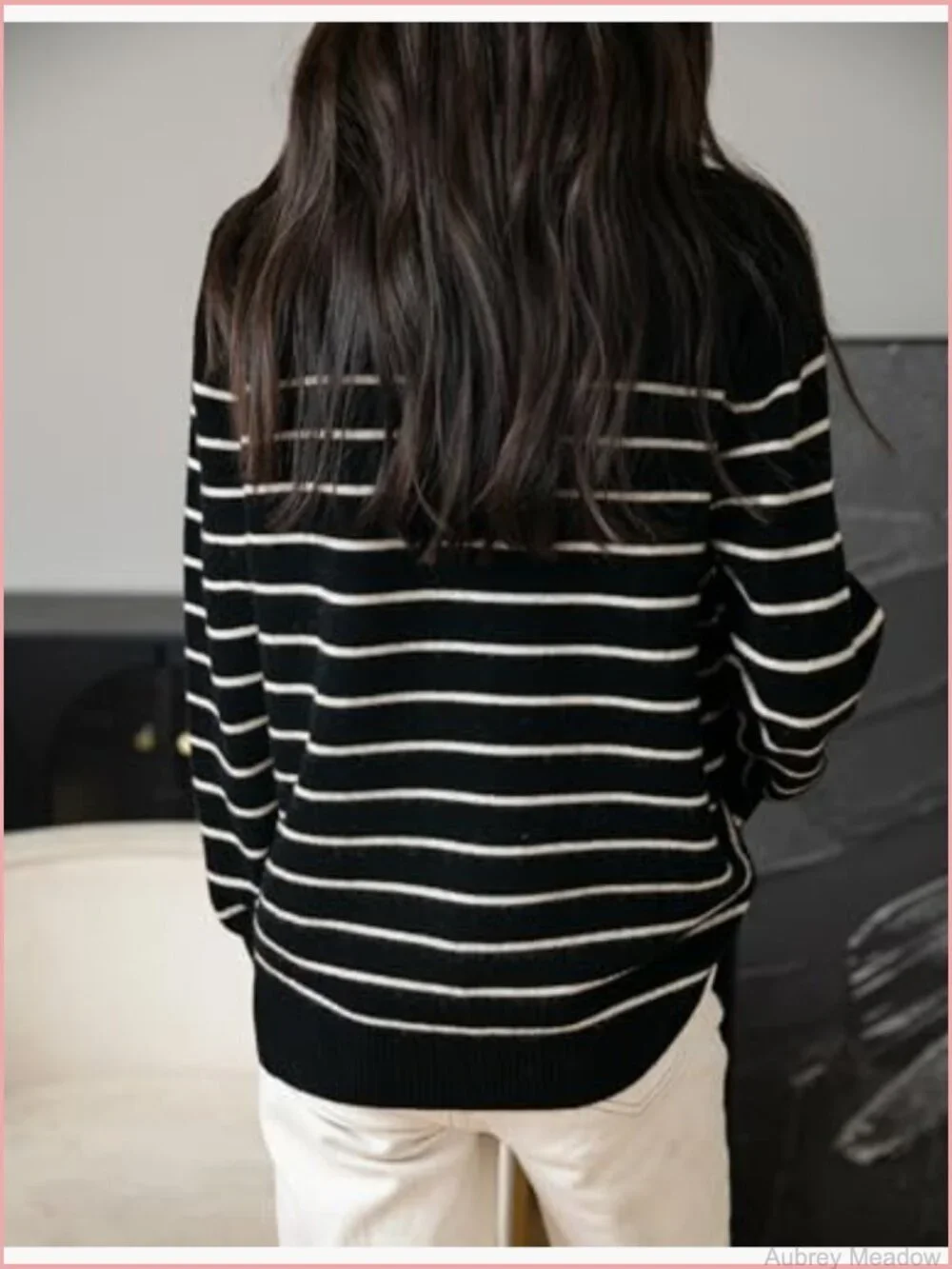 100% Merino Wool Crew Neck Striped Long Sleeve Pullover Sweater